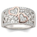 Two Tone Plated Rose Gold Heart Ring For Women, Sweet Fashion Zircon Heart Shape Jewelry view 1