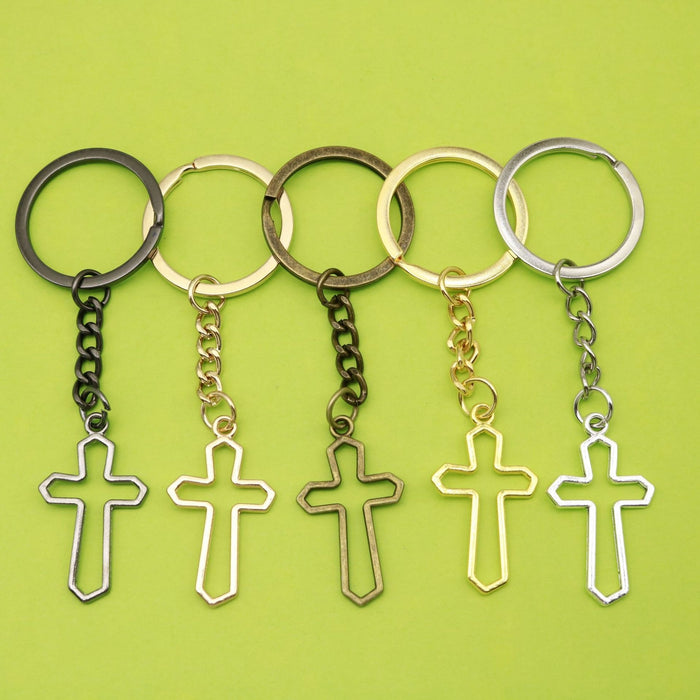 Metal Simple Cross Keychain Religious Bag Charm Gift