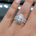 Three Piece Water Drop Ring Set For Women, Geometric Zircon Inlaid Light Luxury Jewelry view 1