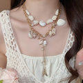 Light Luxury Faux Pearl Starfish Conch Layered Collarbone Necklace For Women view 1