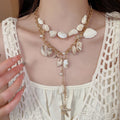 Light Luxury Faux Pearl Starfish Conch Layered Collarbone Necklace For Women view 3