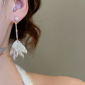 Elegant Vintage Zircon Pearl Petal Tassel Drop Earrings With Silver Pins For Women view 3