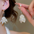 Elegant Vintage Zircon Pearl Petal Tassel Drop Earrings With Silver Pins For Women view 1