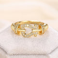 Gold Color Horseshoe Ring With Buckle Design And Micro Pave Zircon, Luxury Jewelry view 3