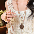 Bohemian Long Heart Woven Copper Zircon Necklace For Women Summer Beach Vacation Ethnic Round Geometric Jewelry view 2