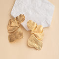 Vintage Luxury Oversized Irregular Wrinkled Flower Petal Gold Alloy Statement Stud Earrings view 2