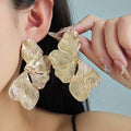 Vintage Luxury Oversized Irregular Wrinkled Flower Petal Gold Alloy Statement Stud Earrings view 1