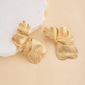 Vintage Luxury Oversized Irregular Wrinkled Flower Petal Gold Alloy Statement Stud Earrings view 3