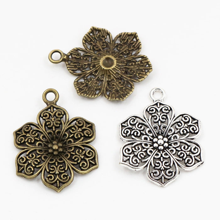 32x24mm 2.5g Alloy Flower Pendant Charm For DIY Necklace Bracelet Jewelry Accessories