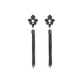 Luxury Black Rhinestone Crystal Cluster Studs With Long Chain Tassel Elegant Statement Earrings view 5