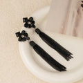 Luxury Black Rhinestone Crystal Cluster Studs With Long Chain Tassel Elegant Statement Earrings view 2