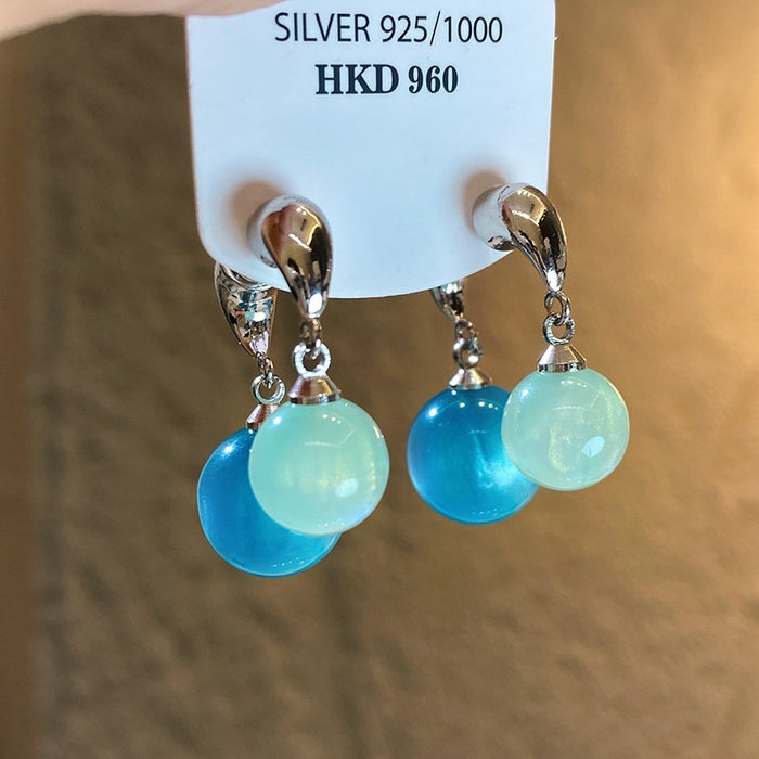 Clear Blue Resin Cross Front Back Drop Earrings, Vacation Style Geometric Circle Ear Jewelry