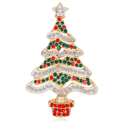 Front product view of the christmas tree brooch pin in gold and silver