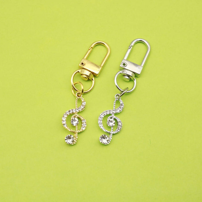 Zinc Alloy Rhinestone Music Note Keychain Sparkle Bag Charm Gift