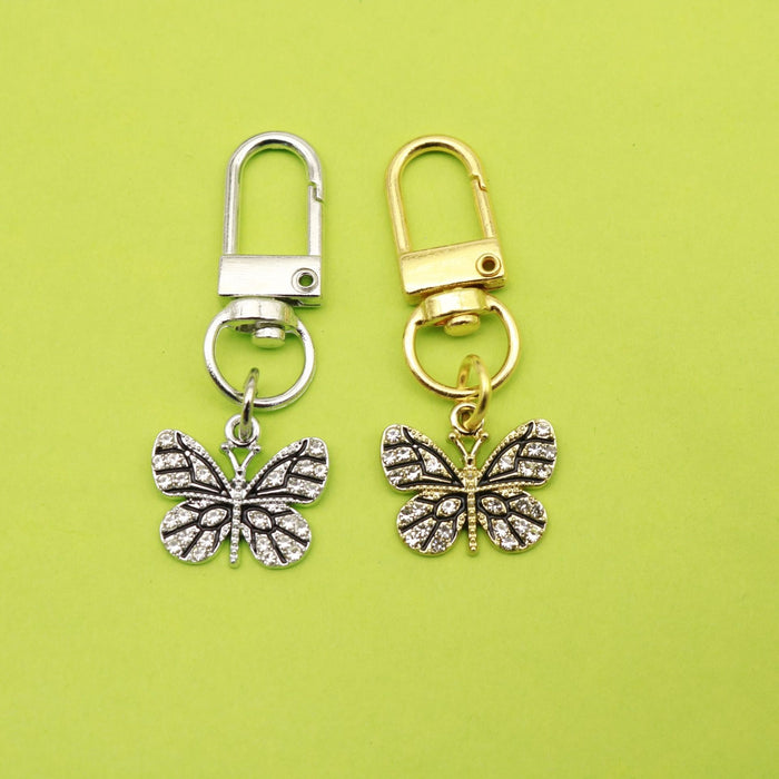 Metal Oil Drop Rhinestone Butterfly Keychain Bag Charm Gift