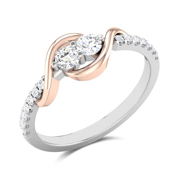 Two Tone Swirl Round Stone Ring In A Polished Decorative Design