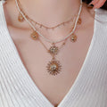 Faux Pearl Sun Pendant Necklace Vintage Western Light Luxury Collarbone Choker view 3