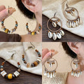 Shell Seed Bead Tassel Drop Earrings Bohemian Vintage Geometric Ethnic Ear Hook Jewelry view 1