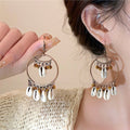 Shell Seed Bead Tassel Drop Earrings Bohemian Vintage Geometric Ethnic Ear Hook Jewelry view 2