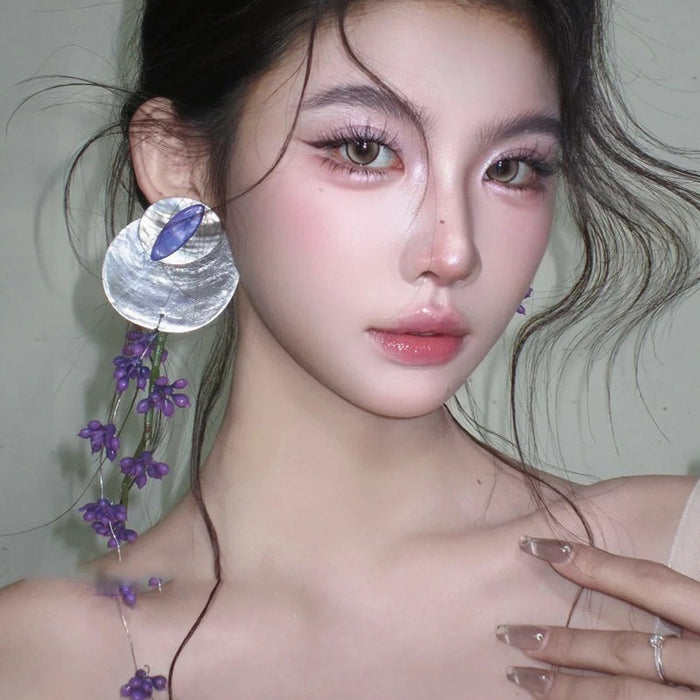 Asymmetric Shell Flower Tassel Drop Earrings Chic Geometric Ear Hook Statement Jewelry
