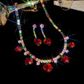2026 New Light Luxury Copper Zircon Heart Tassel Necklace Earring Jewelry Set For Women view 3