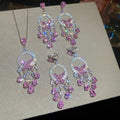 Copper Zircon Round Butterfly Tassel Necklace Earrings Jewelry Set French Light Luxury Style view 1