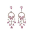 Copper Zircon Round Butterfly Tassel Necklace Earrings Jewelry Set French Light Luxury Style view 5