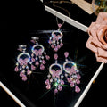 Copper Zircon Round Butterfly Tassel Necklace Earrings Jewelry Set French Light Luxury Style view 3