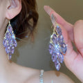 Light Luxury Alloy Rhinestone Leaf Waterdrop Tassel Drop Earrings For Women view 4