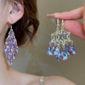 Light Luxury Alloy Rhinestone Leaf Waterdrop Tassel Drop Earrings For Women view 2