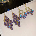 Light Luxury Alloy Rhinestone Leaf Waterdrop Tassel Drop Earrings For Women view 3