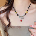 Vintage Chinese Style Floral Ceramic Alloy Clavicle Necklace For Women Ethnic Zen Pendant Jewelry view 3