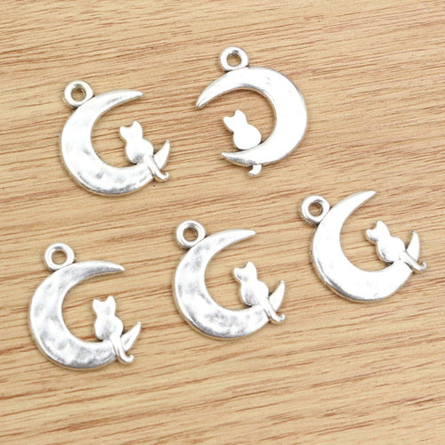 Alloy Moon Cat Pendant DIY Jewelry Accessory Charm For Necklace Bracelet 23x18mm 2g
