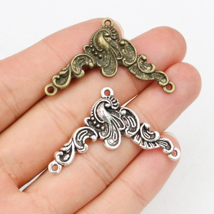 Alloy Vintage Flower Pendant Three Loop Connector 42x25mm 4g For DIY Necklace Bracelet Charms
