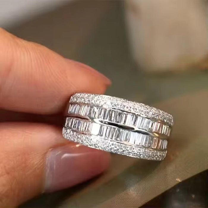 Micro Pave Zircon Geometric Ring For Women, Sparkly Chic Fashion Statement Jewelry