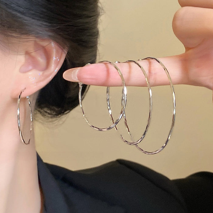 Copper Twisted Hoop Earrings With Silver Pin Minimalist Letter Accent Fashion Jewelry