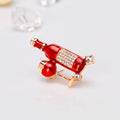 Red Gold Tone Wine Bottle and Glass Crystal Enamel Metal Brooch Pin view 4