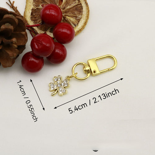Metal Rhinestone Clover Keychain Bag Charm Gift for Girls