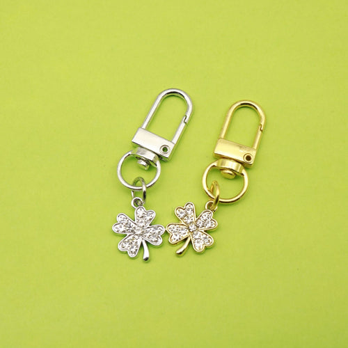 Metal Rhinestone Clover Keychain Bag Charm Gift for Girls