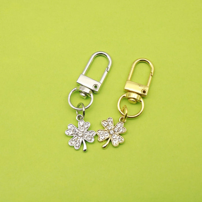 Metal Rhinestone Clover Keychain Bag Charm Gift for Girls