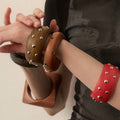 Vintage Wide Wooden Bangle Round Statement Fashion Bracelet For Women view 1