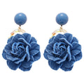 Elegant Denim Fabric Rose Pendant Drop Earrings For Women Sweet Floral Versatile Fashion Jewelry view 5