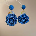 Elegant Denim Fabric Rose Pendant Drop Earrings For Women Sweet Floral Versatile Fashion Jewelry view 2