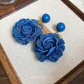 Elegant Denim Fabric Rose Pendant Drop Earrings For Women Sweet Floral Versatile Fashion Jewelry view 4