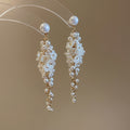 925 Sterling Silver Pearl Flower Tassel Drop Earrings Chic Light Luxury Floral Ear Jewelry view 4