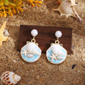 Light Luxury Ocean Shell Crab Jellyfish Enamel Alloy Pearl Beach Vacation Stud Drop Earrings view 4