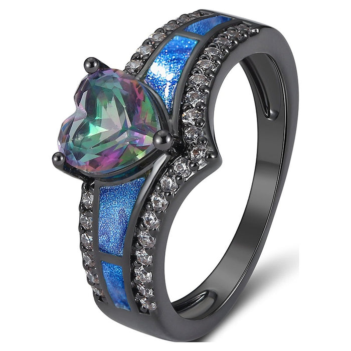 Colorful Metal Enamel Oil Painting Heart Ring, Dark Baroque Sweet Cool Niche Jewelry