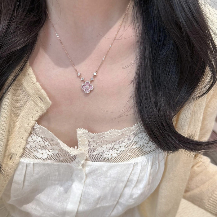 18K Gold Plated Copper Zircon Clover Flower Necklace Sweet Fashion Collarbone Chain
