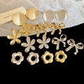 Glossy Metal Flower Bow Stud Earrings With Steel Posts European American Light Luxury Jewelry view 3