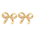 Glossy Metal Flower Bow Stud Earrings With Steel Posts European American Light Luxury Jewelry view 5